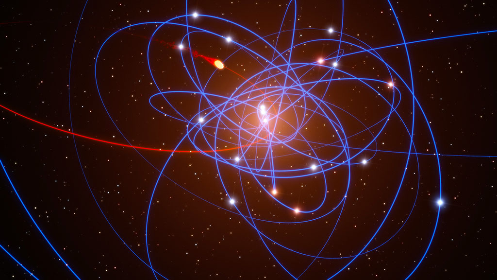 Simulation of gas cloud approaching the black hole at the centre